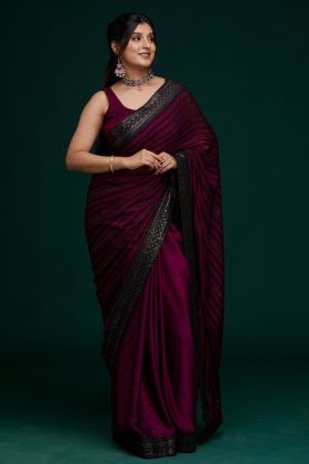 Magenta Hot Fix Sequence Work Half And Half Saree