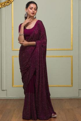 Magenta Pink Dual Color Mukaish Work Saree