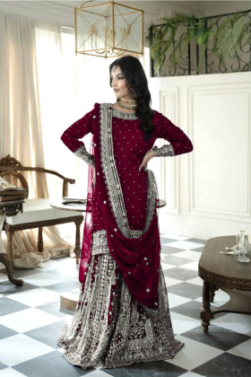 Heavy Maroon Faux Set of Georgette Sharara Dupattas