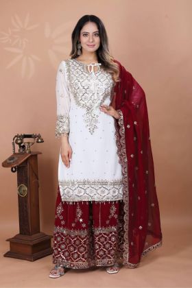 Green Heavy Faux Georgette Sharara Suit Set with Dupatta