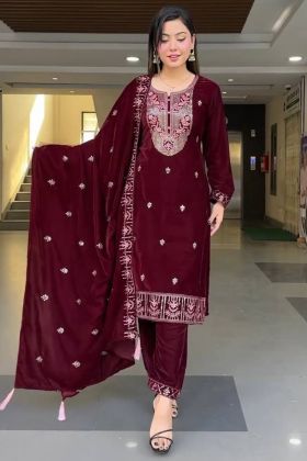 Maroon Sequence Work Pant Style Salwar Suit