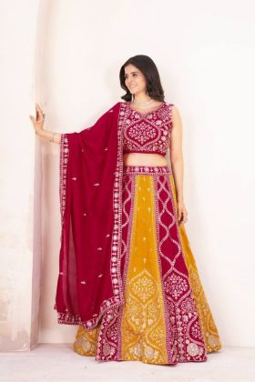 Rich Sequin Embroidered Maroon Vichitra Silk Lehenga Set