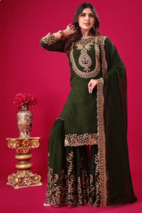 Mehandi Blooming Faux Georgette Sharara Dupatta Set