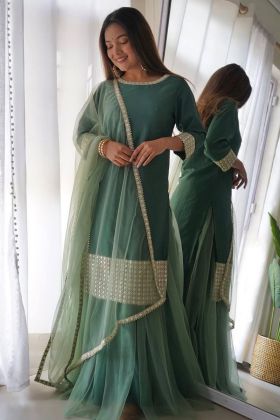 Mint Green Embroidery Work Lehenga With Tunic Top