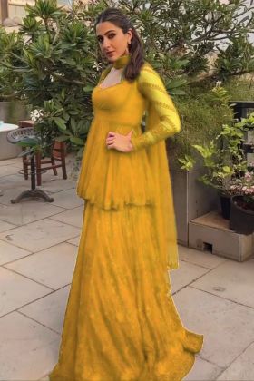Movie Actress Sara Ali Khan Style Yellow Palazzo Set