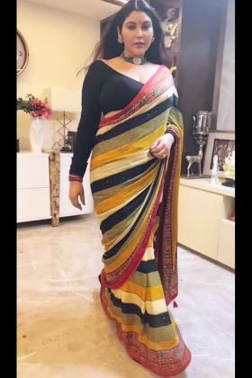 Multi Color Heavy Georgette Striped Print Saree