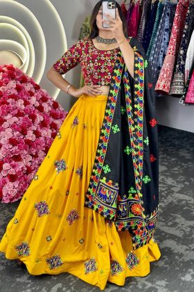 Multi Color Reyon Chinestich Work Navratri Special Lehenga Choli