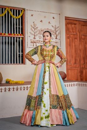Heavy Rayon Cotton Multicolored Lehanga Choli with Jacket for Navratri