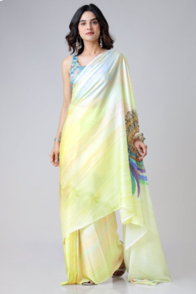 Multicolor Satin Creap Silk Saree Digital Print Work