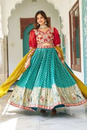 Georgette Dupatta with Multicolored Embroidered Lehenga Choli 