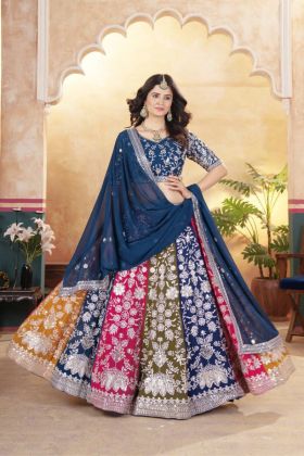 Faux Georgette Embroidered Multicolored Lehenga Blouse Set