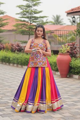 Kutchi Gamthi Work: Multicolored Navratri Choli and Lehenga Set in Pure Cotton