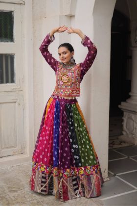Multicolor Navratri Lehenga Choli Set Georgette Print