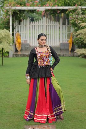 The 8-meter Flair Rayon Lehenga Set with Multicolored Peplum Top