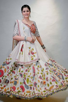 Multicolored Lehenga Set Made of Pure Cotton with Real Mirror Work and Gamathi