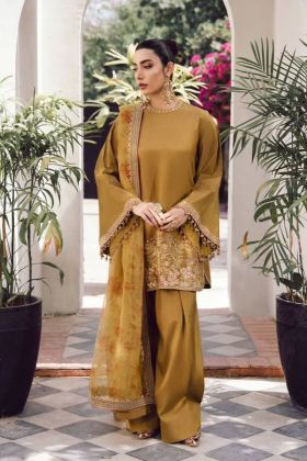 Suit Set with Mustard French Crep Silk Kurta Plazzo Dupatta