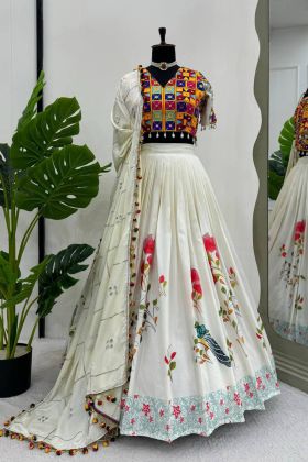 Navratri Wear White Color Rayon Fancy Rass Garba Choli