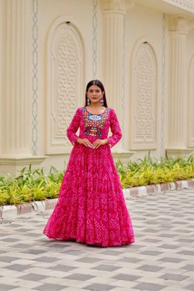 Faux Georgette Navratri Gown with Thread Embroidery and a Real Mirror