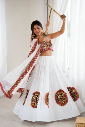 Rayon Lehenga Choli Set with Gamthi Genuine Mirror Work for Navratri