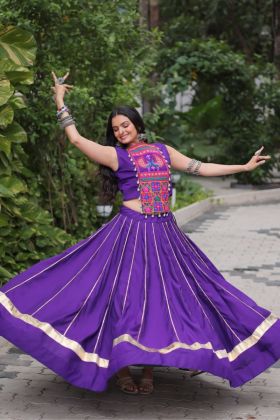 Silk Lehenga and Top Set with Gota and Gamthi Mirror Work for Navratri