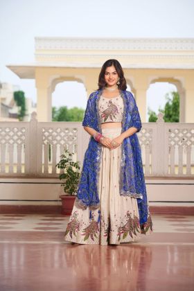 Bandhej Dupatta and Navy Blue Special Tissue Silk Lehenga Choli Set for Navratri