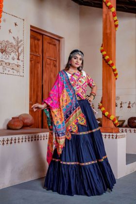 Rayon Navratri Lehanga Choli in Navy Blue with Mirror