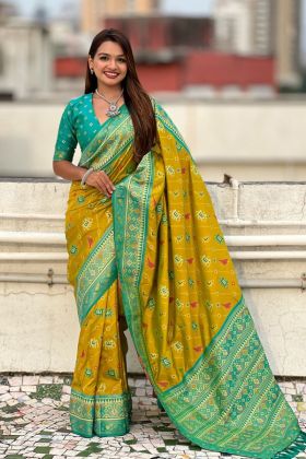 Zari Woven Neon Pure Patola Premium Silk Saree.