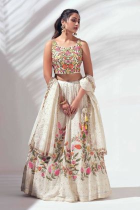 Heavy Faux Off White Lehanga Blouse Dupatta Set by Georgette 