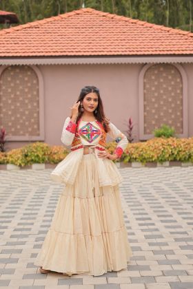 Offwhite Special Peplum Koti Choli Lehenga Set for Navratri