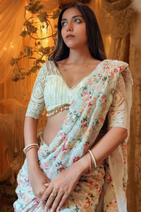Party Special Off White Georgette Saree