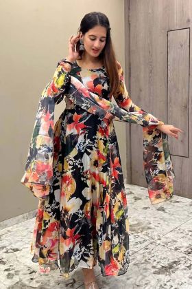 Party wear Tabhi Organza Multi Color Anarkali Suit