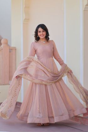 Peach Fendy Chiffon gown with Sequins Work