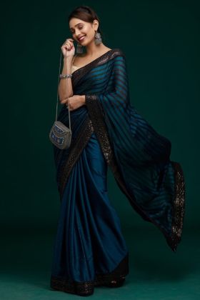 Peacock Blue Rangoli Silk Half And Half Saree