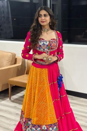 Pink Color Kinjal Dave Foux Gorgtte Navratri Wear Choli