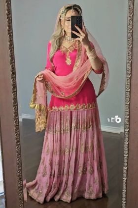 Pink Faux Georgette Readymade Top With Lehenga