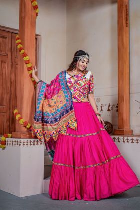 Mirrored Pink Rayon Navratri Lehanga Choli