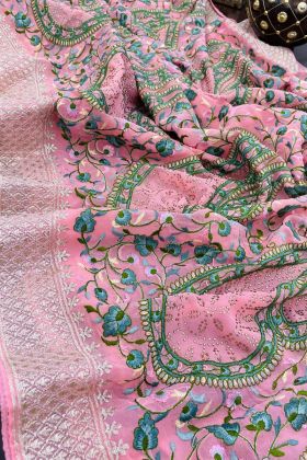 Pink Thread Work Soft Georgette Saree