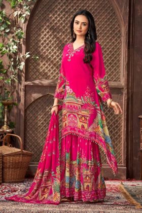 Faux Pink Georgette Kurta Sharara's Mirror Set Was Effective