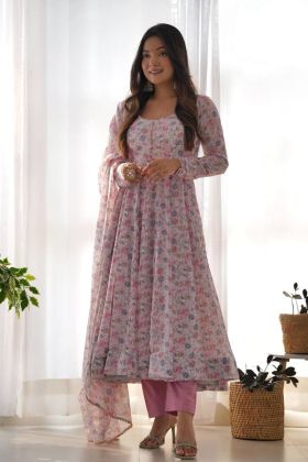 Full Flair, Chiffon Dupatta, and Pink Floral Anarkali Pant Set