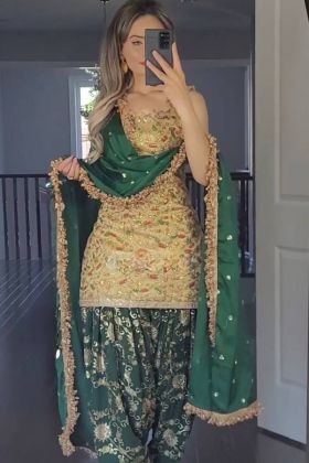 Punjabi Style Green Embroidered Dhoti Dress