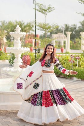 Lehenga Choli Dupatta Set in Pure Cotton with Lace Work for Navratri