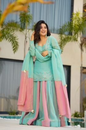 Embroidered Lehenga Choli Dupatta Set in Pure Curancy Silk