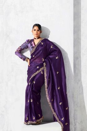 Elegant Pure Tissue Saree with Designer Handwork Blouse in Contrast
