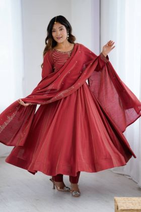 Pure Roman Shimmer Anarkali Pant Dupatta Set in Chanderi Silk