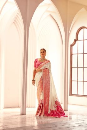 Saree made entirely of silk with intricate weaving.