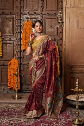 Embroidered pure silk saree with a luxurious lace border