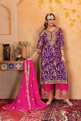 Heavy Faux Purple Suit Set by Georgette Kuta Plazzo Duaptta