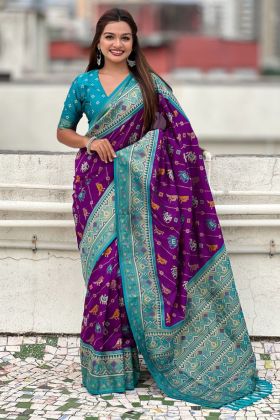 Zari Woven Purple Pure Patola Premium Silk Saree.