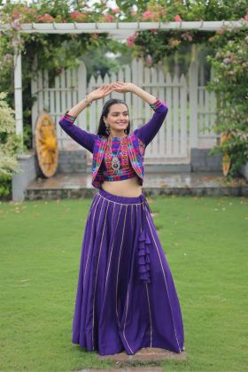 Purple Lehenga with Embroidered Top in Festive Roman Fabric
