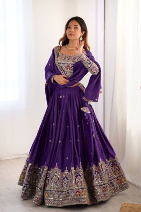 Sequenced Purple Natural Crepe Silk Lehenga Choli Set